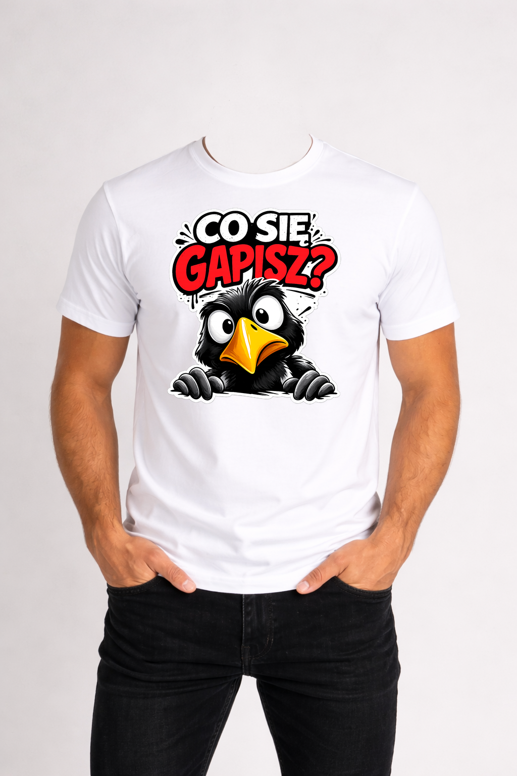 T-SHIRT MĘSKI KOSZULKA Z ZABAWNYM NADRUKIEM „CO SIĘ GAPISZ” - kolor