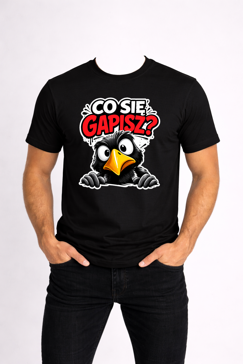 T-SHIRT MĘSKI KOSZULKA Z ZABAWNYM NADRUKIEM „CO SIĘ GAPISZ” - kolor - obrazek 3