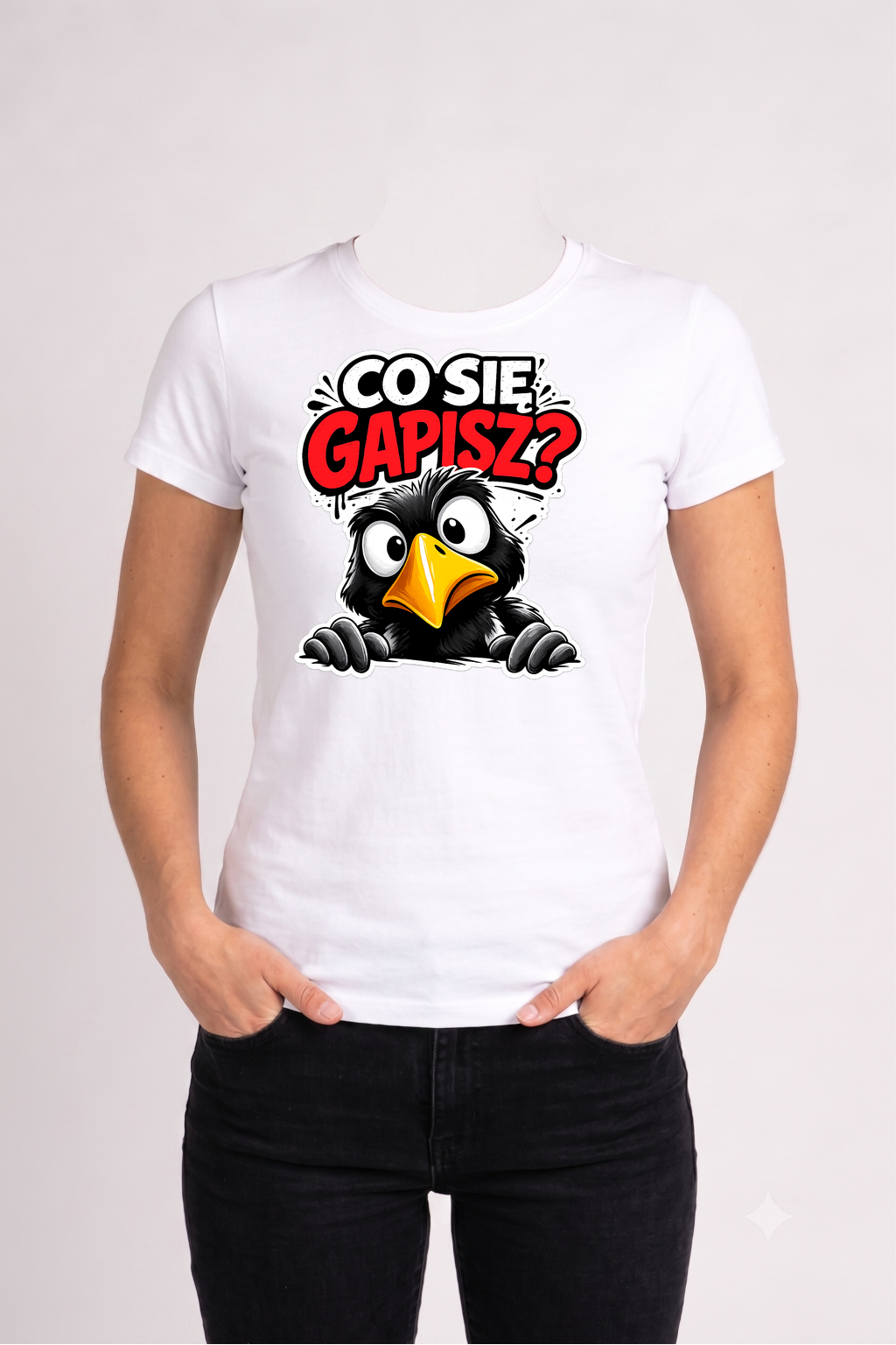T-SHIRT MĘSKI KOSZULKA Z ZABAWNYM NADRUKIEM „CO SIĘ GAPISZ” – kolor
