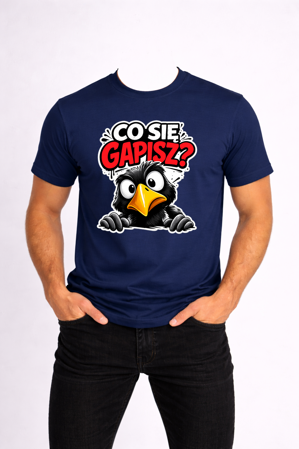 T-SHIRT MĘSKI KOSZULKA Z ZABAWNYM NADRUKIEM „CO SIĘ GAPISZ” - kolor - obrazek 4