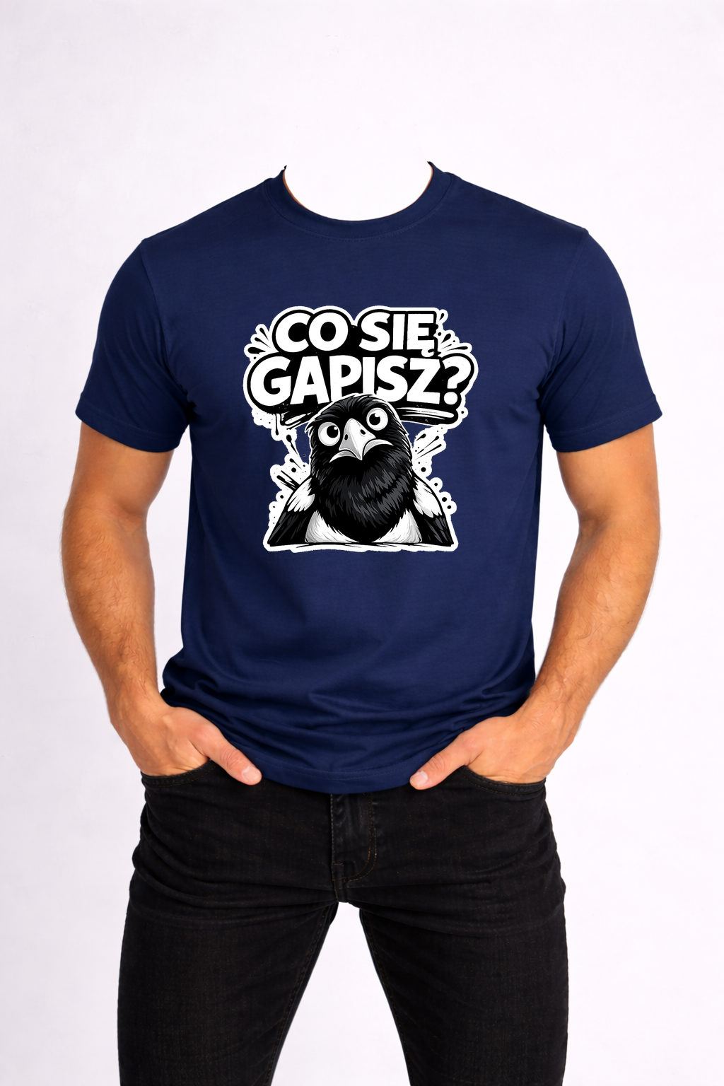 T-SHIRT MĘSKI KOSZULKA Z ZABAWNYM NADRUKIEM „CO SIĘ GAPISZ”